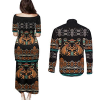 Black Batik Papua-inspired Pattern Couples Matching Puletasi and Long Sleeve Button Shirt LT9 - Polynesian Pride