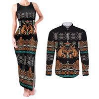 Black Batik Papua-inspired Pattern Couples Matching Tank Maxi Dress and Long Sleeve Button Shirt - Polynesian Pride