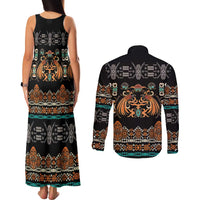 Black Batik Papua-inspired Pattern Couples Matching Tank Maxi Dress and Long Sleeve Button Shirt - Polynesian Pride