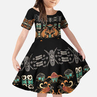 Black Batik Papua-inspired Pattern Family Matching Long Sleeve Bodycon Dress and Hawaiian Shirt LT9 Daughter's Dress Black - Polynesian Pride
