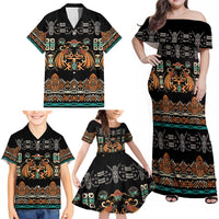 Black Batik Papua-inspired Pattern Family Matching Off Shoulder Maxi Dress and Hawaiian Shirt - Polynesian Pride