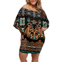 Black Batik Papua-inspired Pattern Family Matching Off Shoulder Short Dress and Hawaiian Shirt - Polynesian Pride