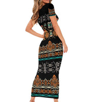 Black Batik Papua-inspired Pattern Family Matching Short Sleeve Bodycon Dress and Hawaiian Shirt LT9 - Polynesian Pride