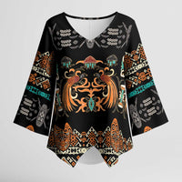 Black Batik Papua-inspired Pattern Kimono Sleeve Blouse - Polynesian Pride