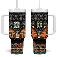 Black Batik Papua-inspired Pattern Tumbler With Handle LT9 One Size: 40 oz Black - Polynesian Pride