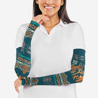 Dark Cyan Blue Batik Papua-inspired Pattern Arm Sleeves - Polynesian Pride