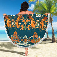 Dark Cyan Blue Batik Papua-inspired Pattern Beach Blanket - Polynesian Pride