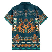 Dark Cyan Blue Batik Papua-inspired Pattern Family Matching Off Shoulder Short Dress and Hawaiian Shirt - Polynesian Pride