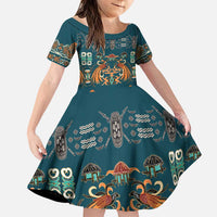 Dark Cyan Blue Batik Papua-inspired Pattern Family Matching Puletasi and Hawaiian Shirt - Polynesian Pride