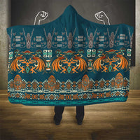 Dark Cyan Blue Batik Papua-inspired Pattern Hooded Blanket - Polynesian Pride