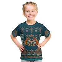 Dark Cyan Blue Batik Papua-inspired Pattern Kid T Shirt - Polynesian Pride