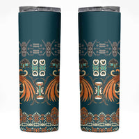 Dark Cyan Blue Batik Papua-inspired Pattern Skinny Tumbler - Polynesian Pride