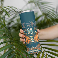 Dark Cyan Blue Batik Papua-inspired Pattern Skinny Tumbler - Polynesian Pride