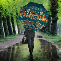 Dark Cyan Blue Batik Papua-inspired Pattern Umbrella - Polynesian Pride