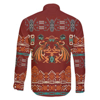 Oxblood Batik Papua-inspired Pattern Family Matching Off The Shoulder Long Sleeve Dress and Hawaiian Shirt - Polynesian Pride