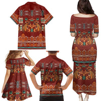 Oxblood Batik Papua-inspired Pattern Family Matching Puletasi and Hawaiian Shirt - Polynesian Pride