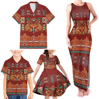 Oxblood Batik Papua-inspired Pattern Family Matching Tank Maxi Dress and Hawaiian Shirt - Polynesian Pride