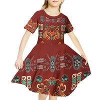 Oxblood Batik Papua-inspired Pattern Kid Short Sleeve Dress - Polynesian Pride