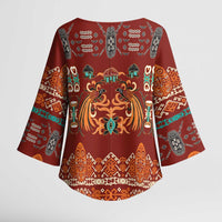 Oxblood Batik Papua-inspired Pattern Kimono Sleeve Blouse - Polynesian Pride