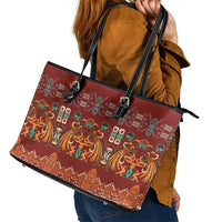 Oxblood Batik Papua-inspired Pattern Leather Tote Bag - Polynesian Pride
