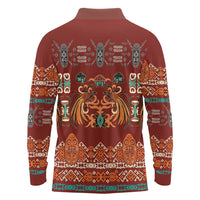 Oxblood Batik Papua-inspired Pattern Long Sleeve Polo Shirt - Polynesian Pride