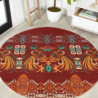 Oxblood Batik Papua-inspired Pattern Round Carpet - Polynesian Pride