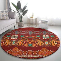 Oxblood Batik Papua-inspired Pattern Round Carpet - Polynesian Pride