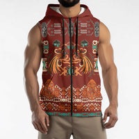 Oxblood Batik Papua-inspired Pattern Sleeveless Zip Hoodie - Polynesian Pride