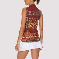 Oxblood Batik Papua-inspired Pattern Women Sleeveless Polo Shirt - Polynesian Pride
