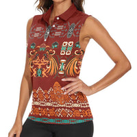 Oxblood Batik Papua-inspired Pattern Women Sleeveless Polo Shirt - Polynesian Pride