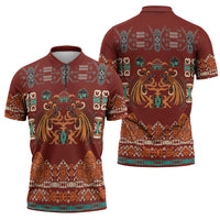 Oxblood Batik Papua-inspired Pattern Zipper Polo Shirt - Polynesian Pride