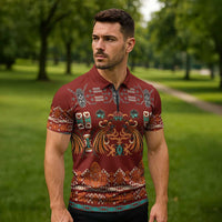 Oxblood Batik Papua-inspired Pattern Zipper Polo Shirt - Polynesian Pride