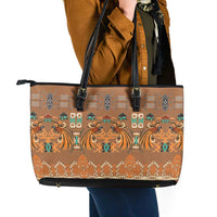 Terracotta Batik Papua-inspired Pattern Leather Tote Bag - Polynesian Pride