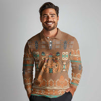 Terracotta Batik Papua-inspired Pattern Long Sleeve Polo Shirt - Polynesian Pride