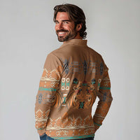 Terracotta Batik Papua-inspired Pattern Long Sleeve Polo Shirt - Polynesian Pride