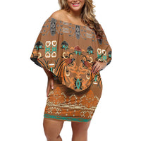 Terracotta Batik Papua-inspired Pattern Off Shoulder Short Dress LT9 Women Gold - Polynesian Pride