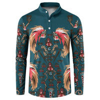 Dark Cyan Blue Bird of Batik Papua Button Sweatshirt Exotic Natural Wealth of Papua - Polynesian Pride