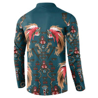 Dark Cyan Blue Bird of Batik Papua Button Sweatshirt Exotic Natural Wealth of Papua - Polynesian Pride