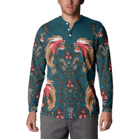 Dark Cyan Blue Bird of Batik Papua Button Sweatshirt Exotic Natural Wealth of Papua - Polynesian Pride