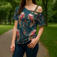Dark Cyan Blue Bird of Batik Papua Cross Shoulder Shirt Exotic Natural Wealth of Papua - Polynesian Pride