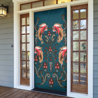 Dark Cyan Blue Bird of Batik Papua Door Cover Exotic Natural Wealth of Papua - Polynesian Pride