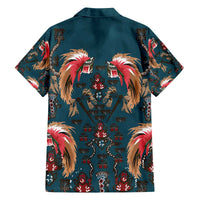 Dark Cyan Blue Bird of Batik Papua Family Matching Off The Shoulder Long Sleeve Dress and Hawaiian Shirt Exotic Natural Wealth of Papua - Polynesian Pride