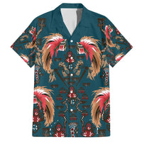 Dark Cyan Blue Bird of Batik Papua Family Matching Off Shoulder Short Dress and Hawaiian Shirt Exotic Natural Wealth of Papua - Polynesian Pride