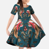 Dark Cyan Blue Bird of Batik Papua Family Matching Puletasi and Hawaiian Shirt Exotic Natural Wealth of Papua LT9 Daughter's Dress Blue - Polynesian Pride