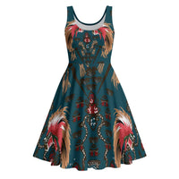 Dark Cyan Blue Bird of Batik Papua Midi Dress Exotic Natural Wealth of Papua - Polynesian Pride
