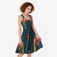 Dark Cyan Blue Bird of Batik Papua Midi Dress Exotic Natural Wealth of Papua - Polynesian Pride