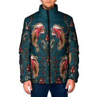 Dark Cyan Blue Bird of Batik Papua Padded Jacket Exotic Natural Wealth of Papua LT9 Men Blue - Polynesian Pride