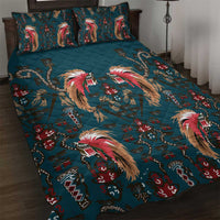 Dark Cyan Blue Bird of Batik Papua Quilt Bed Set Exotic Natural Wealth of Papua - Polynesian Pride