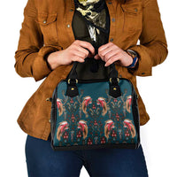 Dark Cyan Blue Bird of Batik Papua Shoulder Handbag Exotic Natural Wealth of Papua - Polynesian Pride