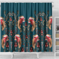 Dark Cyan Blue Bird of Batik Papua Shower Curtain Exotic Natural Wealth of Papua - Polynesian Pride